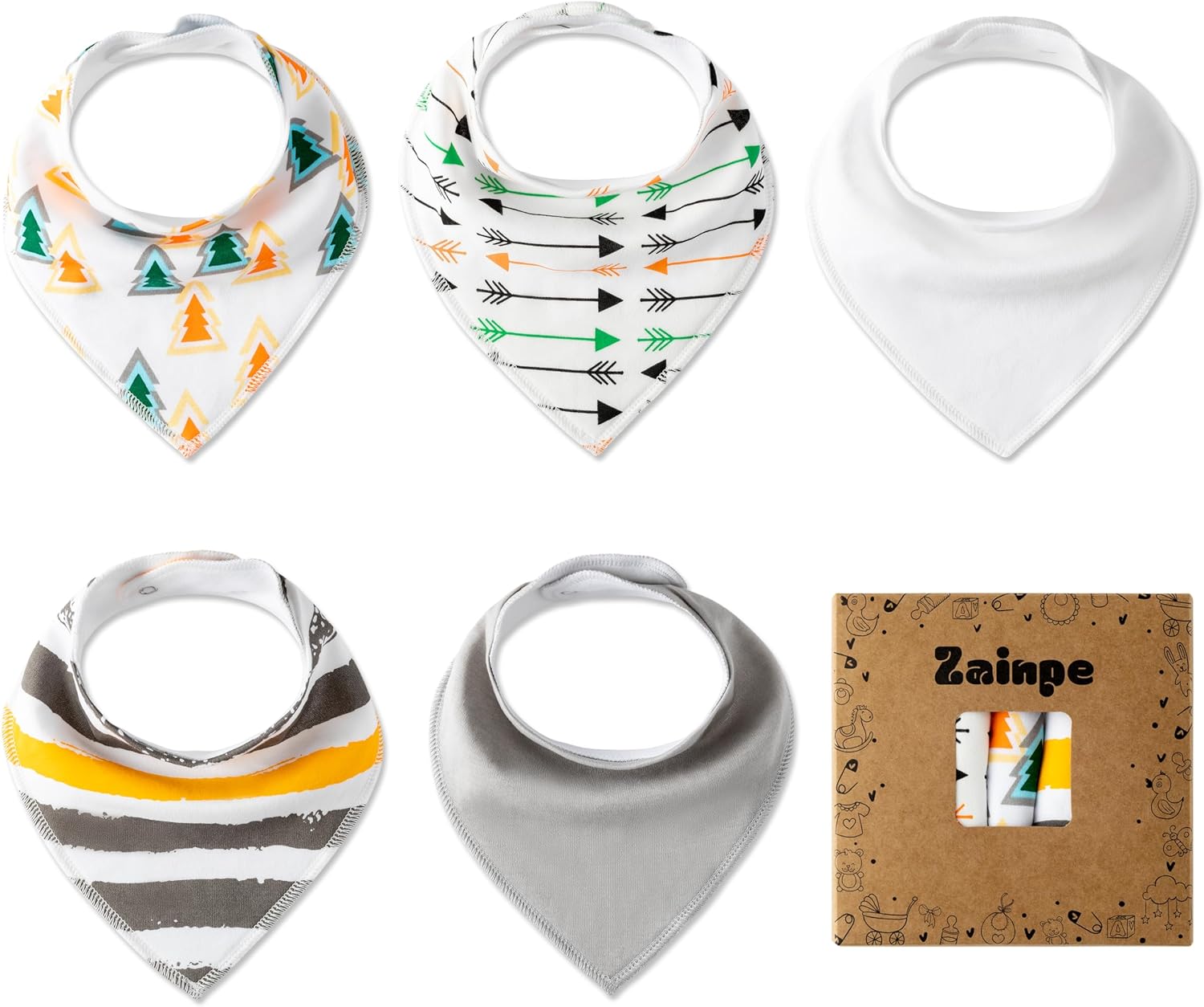 Zainpe 5Pcs Baby Bandana Cotton Drool Bibs Soft Absorbent Infant Bibs Saliva Towels - Image 1